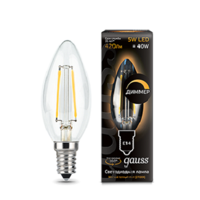 Лампа LED Filament Свеча 9W 610lm 4100К Е14 milky диммируемая Gauss; 103201209-D