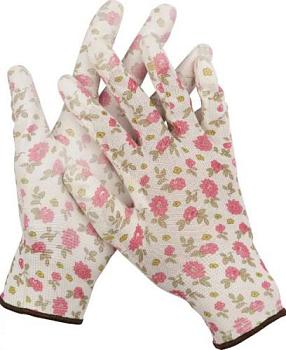 Перчатки садовые бело-розовые размер M; GRINDA, 11291-M