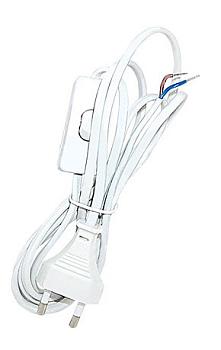 Шнур с выключателем и плоской вилкой ШУ01В ШВВП 2х0,75 мм2 2 м белый; TDM, SQ1305-0001
