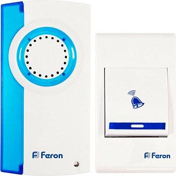 Звонок беспроводной E-221 32 мелодии 100м с кнопкой IP20 белый/синий; Feron, 23677