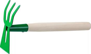 Мотыжка комбинированная с деревянной ручкой лопатка 3 зуба гнутая 390 мм; РОСТОК, 39627