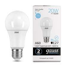 Лампа LED Elementary 20Вт 6500К 1750Лм E27 A60 груша; Gauss, 23239