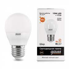 Лампа LED Elementary 10Вт 3000К 710Лм E27 шар; Gauss, 53210