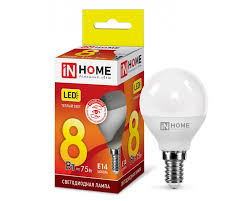 Лампа светодиодная LED ШАР VC 8Вт 230В Е14 3000К 600Лм; IN HOME, 4690612020549