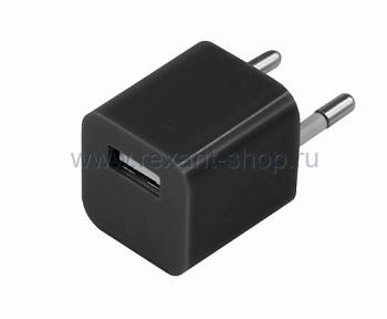 Зарядное устройство сетевое квадрат USB СЗУ 1000mA черное; 18-1910