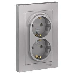 Розетка 2-м ATLAS DESIGN с/з 16А в сборе алюм. Schneider Electric, ATN000324