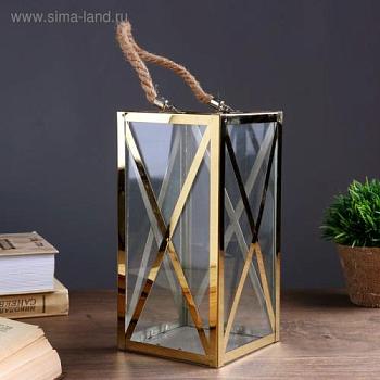 Подсвечник металл/стекло 22х11х11 см фонарик Лифт золото; С-Л, 4551753