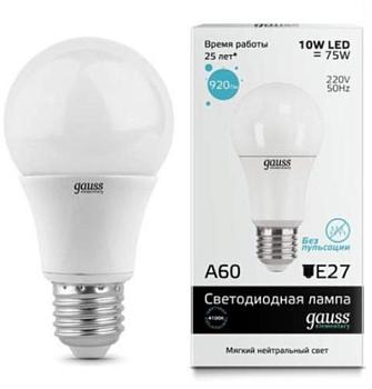 Лампа LED 10Вт 4100К 920Лм E27 A60 груша; Gauss, 102502210