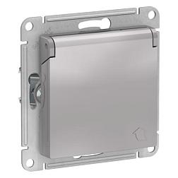 Розетка 1-м с/у ATLAS DESIGN с/з защ. шторки с крышкой 16А IP20 алюм. Schneider Electric, ATN000346