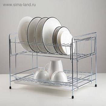Сушилка для посуды 39×25,5×30 см 2 яруса поддон разборная цинк серебристый; С-Л, 4786076