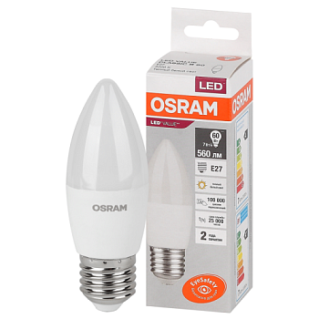 Лампа светодиодная 7Вт 3000К 230В E27 свеча OSRAM; 4058075579446