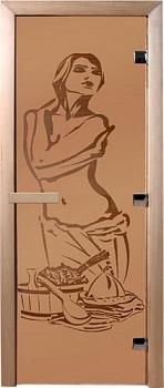 Дверь из стекла 190х70 см бронза матовая 6мм, коробка хвоя, 2 петли Искушение; Банные штучки, 34019