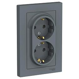 Розетка 2-м ATLAS DESIGN с/з 16А в сборе грифель Schneider Electric, ATN000724