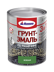Грунт-эмаль 3 в 1 по ржавчине зеленый 0,8 кг; 75066, ДИОЛА