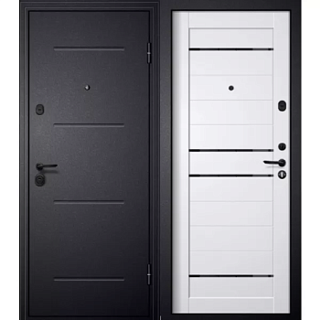 Дверь металлическая М 3 860х2050мм L черный шелк/царга/белый черное стекло