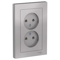 Розетка 2-м ATLAS DESIGN б/з 16А в сборе алюм. Schneider Electric, ATN000320