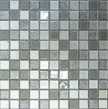 Мозаика стеклянная SHINE SILVER серый 30х30см (чип 25х25х4мм)