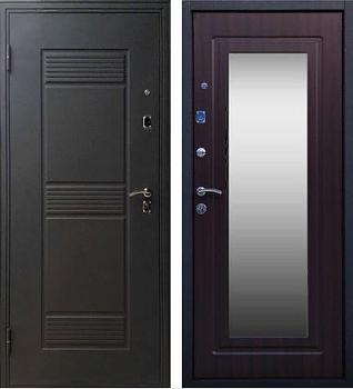 Дверь металлическая Стандарт Зеркало 860х2050мм R 1,2 мм черный шелк/венге теплая