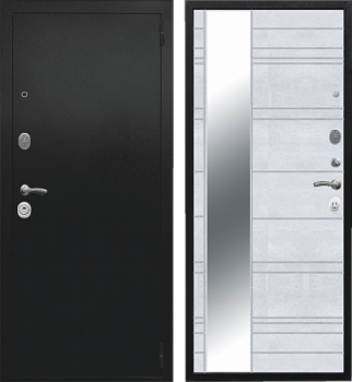 Дверь металлическая ЮДМ Ультра 960х2050мм R зеркало черный муар/бетон снежный