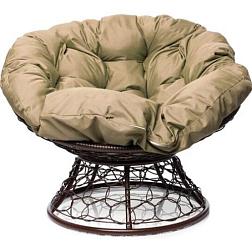 Кресло на подставке ротанг ПАПАСАН коричневое бежевая подушка; 12020201