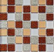 Мозаика стеклянная HAPPY серо-коричн микс с блес 30х30см (чип 25х25х3,5мм)