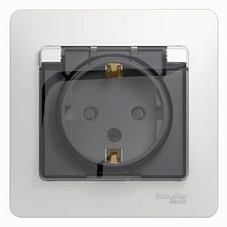 Розетка электрическая Glossa с/у 1-ая белая с/з защитные шторки IP44 с крышкой; SchE GSL000148