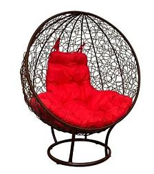Кресло на подставке ротанг КРУГ чёрное красная подушка; 11080406