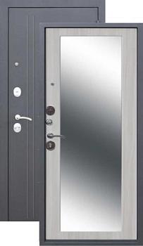 Дверь металлическая Троя 860х2050мм R 1,4 мм серебро MAXI зеркало/белый ясень
