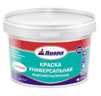 Краска В/Д универсальная Д-202 Супербелая матовая 1,5 кг; Диола