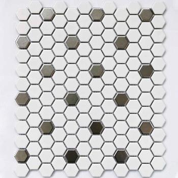 Мозаика керамическая BABYLON SIVER MATT бело-серый 26х30см (чип 23х26х6мм)