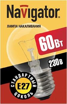 Лампа накаливания NI С 60Вт E27 230В CL; NAVIGATOR, 94 312