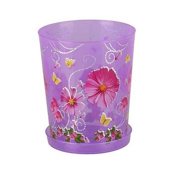 Кашпо для цветов для орхидей Камилла 1,2 л с поддоном прозрачное фиолетовое; М2801