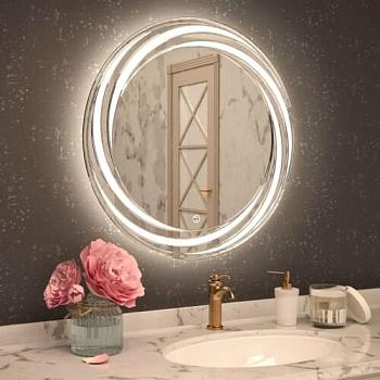 Зеркало для ванной комнаты круглое настенное 700х700 мм LED подсветка сенсор выключ. Жасмин; Emmy