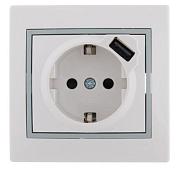 Розетка 1-м с/у Мира 16А с/з+USB разъем бел/сер LEZARD; 701-0215-181