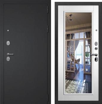 Дверь металлическая Бункер Модерн 860х2050мм R 1,2 мм букле черный муар/зеркало/софт белый
