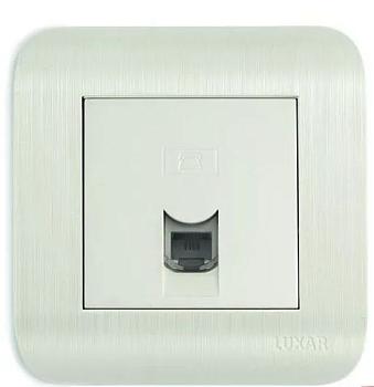 LUXAR Deco Розетка белая с/у телефонная RJ-11 с рифленой рамкой