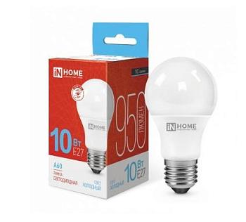 Лампа светодиодная LED A60 VC 10Вт 230В Е27 6500К 900Лм; IN HOME, 469061202022